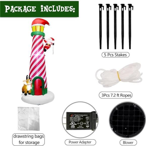 9.8FT Christmas Inflatable Decor, Blow Up Lighthouse with Santa and Reindeer